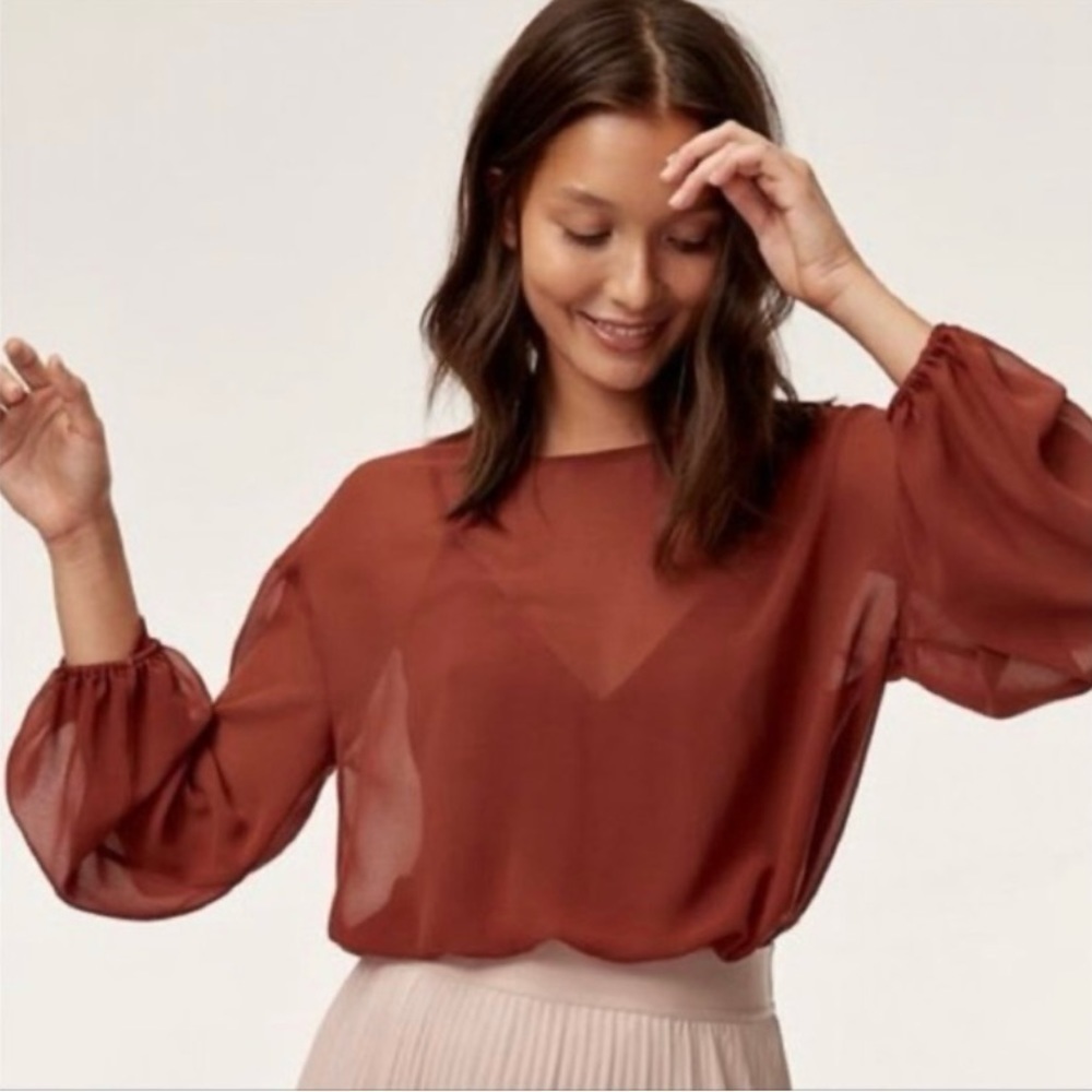 Wilfred Rust Sheer Balloon-Sleeve Blouse